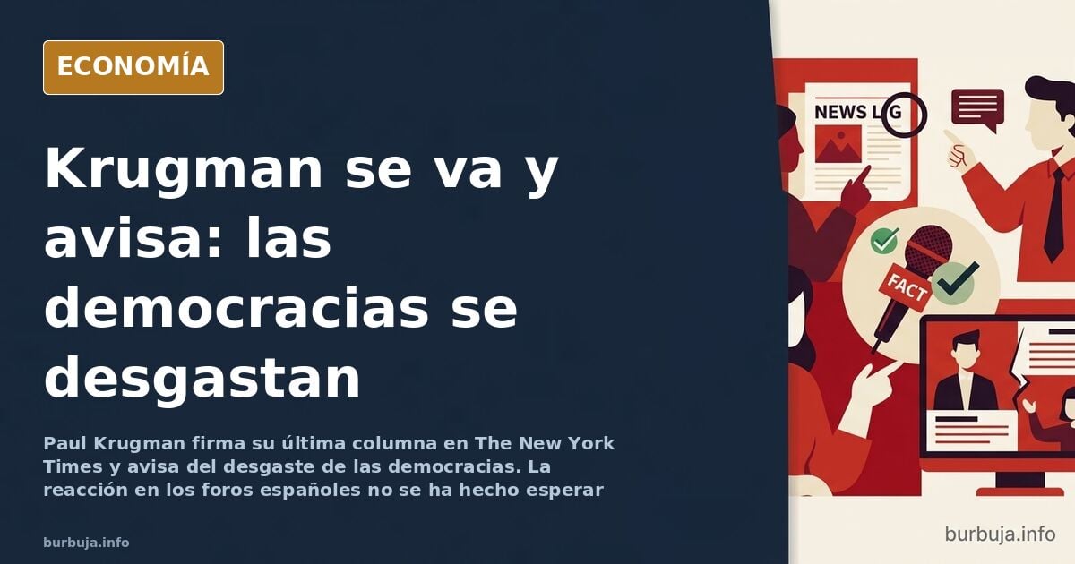 Retrato editorial de Paul Krugman despidiéndose de su columna en The New York Times ante un panorama de instituciones democrá