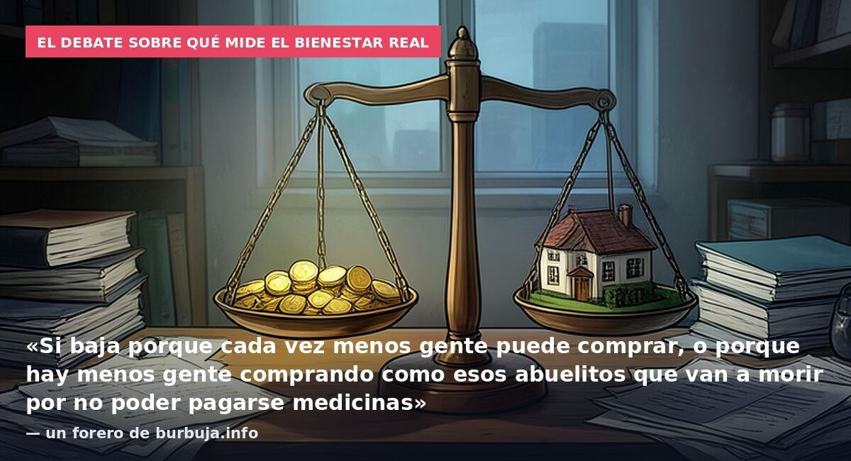 El debate sobre qué mide el bienestar real: «Si baja porque cada vez menos gente puede comprar, o porque hay menos gente comprando como esos abuelitos que van a morir por no poder pagarse medicinas» — un forero de burbuja.info