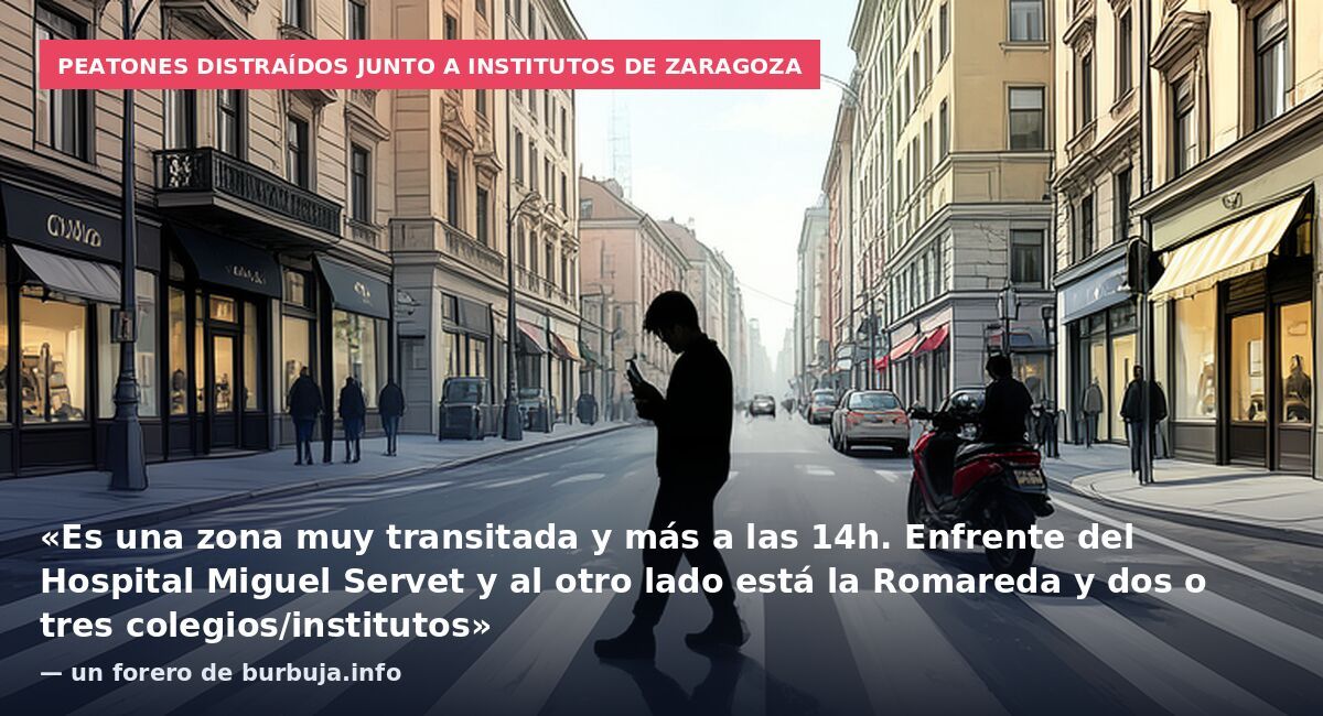 Peatones distraídos junto a institutos de Zaragoza: «Es una zona muy transitada y más a las 14h. Enfrente del Hospital Miguel Servet y al otro lado está la Romareda y dos o tres colegios/institutos» — un forero de burbuja.info