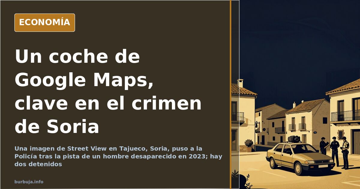 Vista de una calle estrecha de Tajueco, en Soria, con el coche de Google Maps que grabó la imagen clave del caso