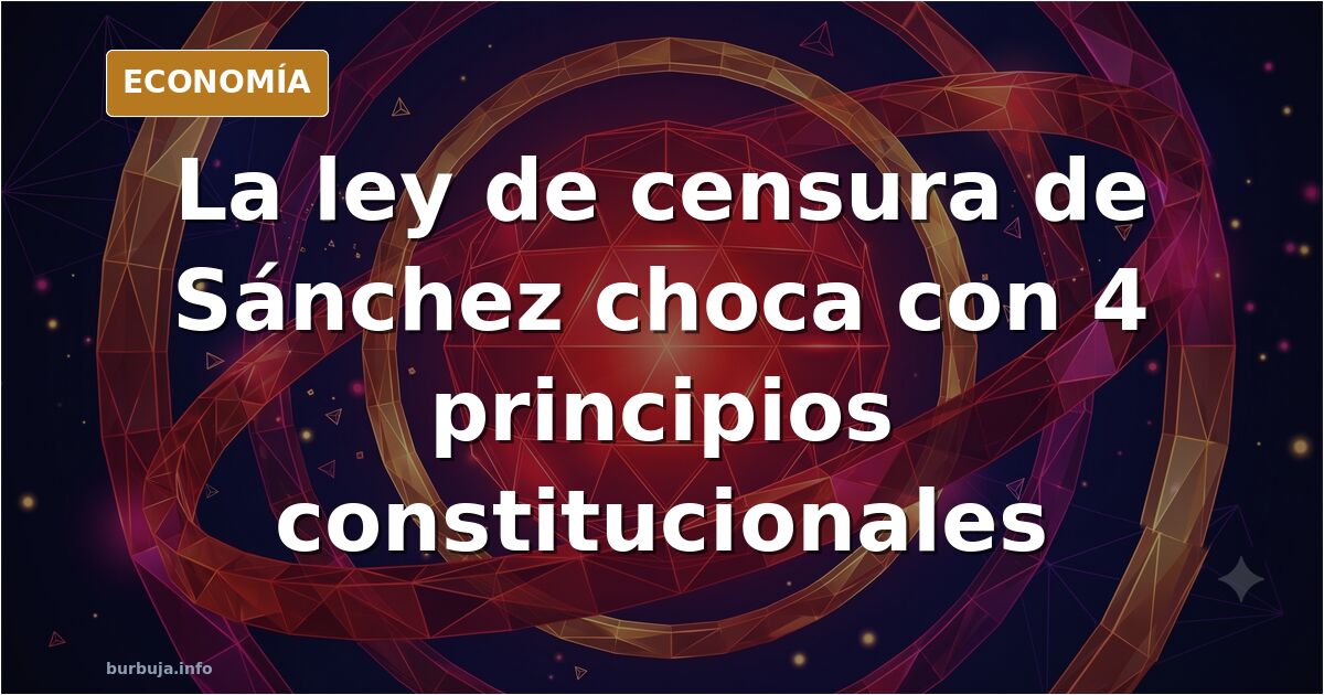 Ilustración editorial de un decreto ley sobre censura de redes sociales chocando contra los principios constitucionales