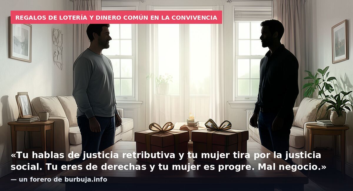 Regalos de lotería y dinero común en la convivencia: «Tu hablas de justicia retributiva y tu mujer tira por la justicia social. Tu eres de derechas y tu mujer es progre. Mal negocio.» — un forero de burbuja.info