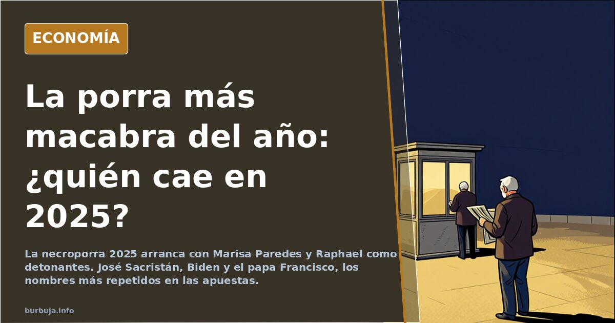 Ilustración editorial con siluetas de figuras públicas y un calendario marcando el año 2025 en tonos azul marino y dorado