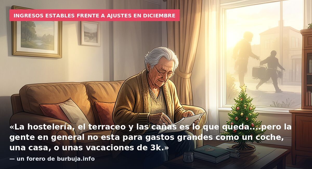 Ingresos estables frente a ajustes en diciembre: «La hostelería, el terraceo y las cañas es lo que queda....pero la gente en general no esta para gastos grandes como un coche, una casa, o unas vacaciones de 3k.» — un forero de burbuja.info