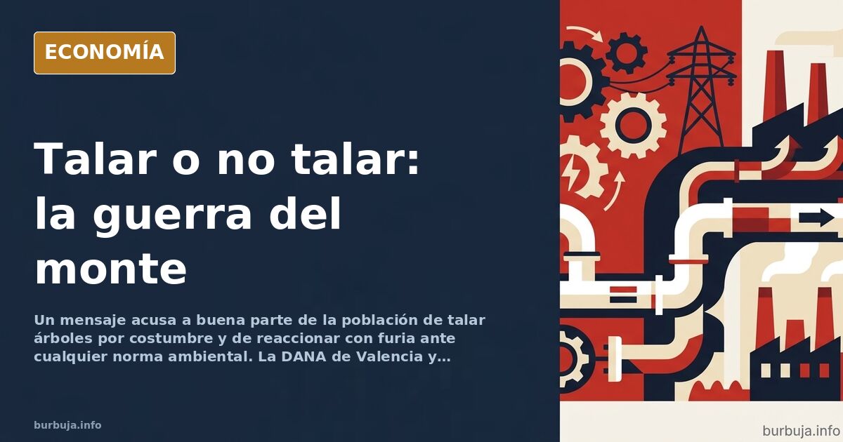 Ilustración editorial de un bosque español con un lado frondoso y otro talado, en tonos azul marino y dorado