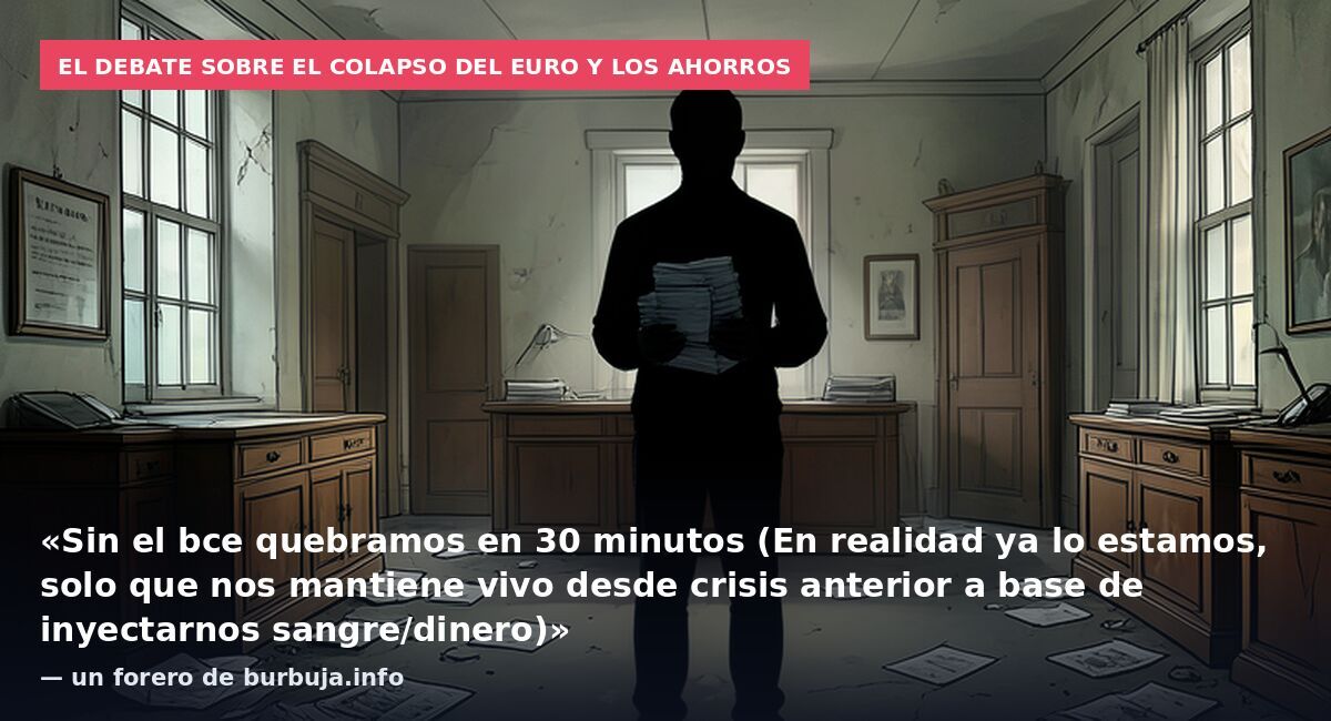 El debate sobre el colapso del euro y los ahorros: «Sin el bce quebramos en 30 minutos (En realidad ya lo estamos, solo que nos mantiene vivo desde crisis anterior a base de inyectarnos sangre/dinero)» — un forero de burbuja.info