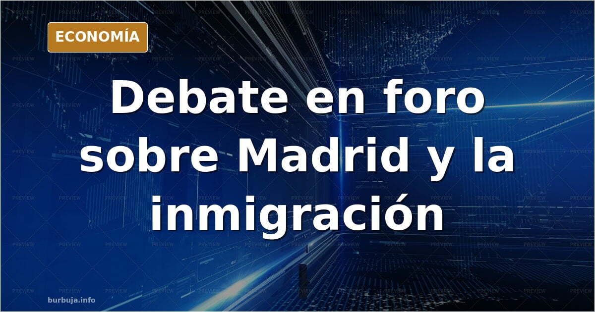 Vista aérea de Madrid con barrios densamente poblados y líneas de metro superpuestas sobre un mapa de inmigración latinoameri