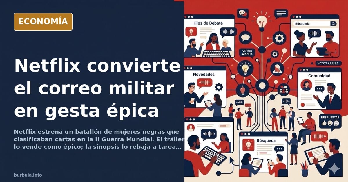 Ilustración editorial de un batallón de mujeres negras uniformadas clasificando cartas en bandejas durante la Segunda Guerra 