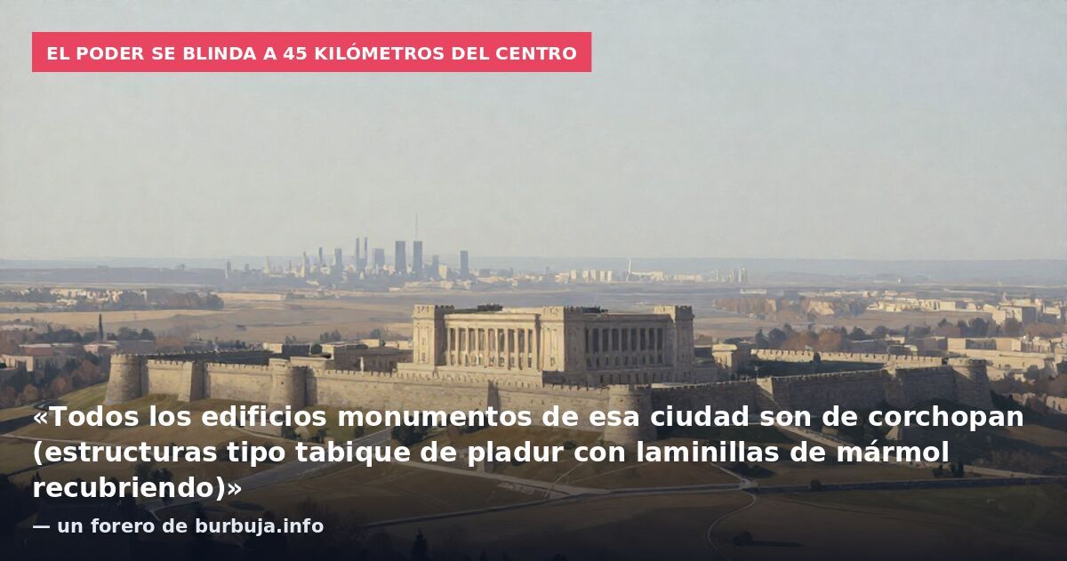 El poder se blinda a 45 kilómetros del centro: «Todos los edificios monumentos de esa ciudad son de corchopan (estructuras tipo tabique de pladur con laminillas de mármol recubriendo)» — un forero de burbuja.info
