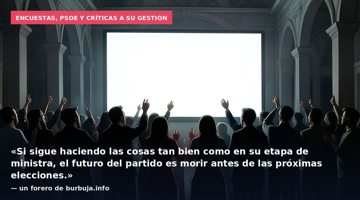 Encuestas, PSOE y críticas a su gestión: «Si sigue haciendo las cosas tan bien como en su etapa de ministra, el futuro del partido es morir antes de las próximas elecciones.» — un forero de burbuja.info