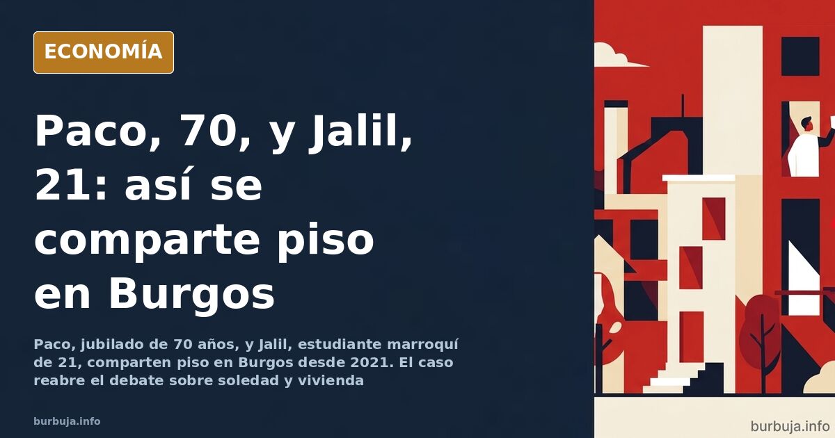 Ilustración editorial de dos siluetas compartiendo una cocina en un piso pequeño, una mayor y otra joven, con luz cálida