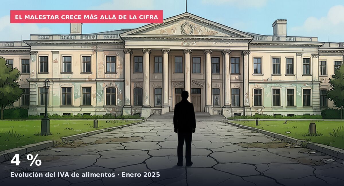 El malestar crece más allá de la cifra: 4 % Evolución del IVA de alimentos · Enero 2025