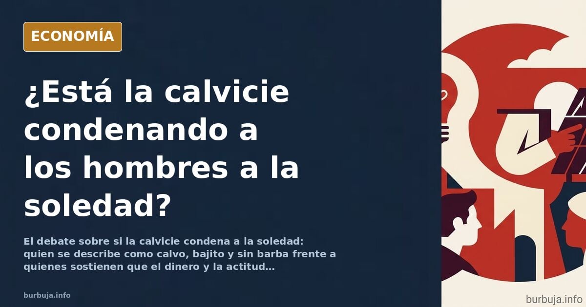 Ilustración editorial de una cabeza calva bajo un foco de luz dorada, símbolo del debate sobre calvicie y atractivo masculino