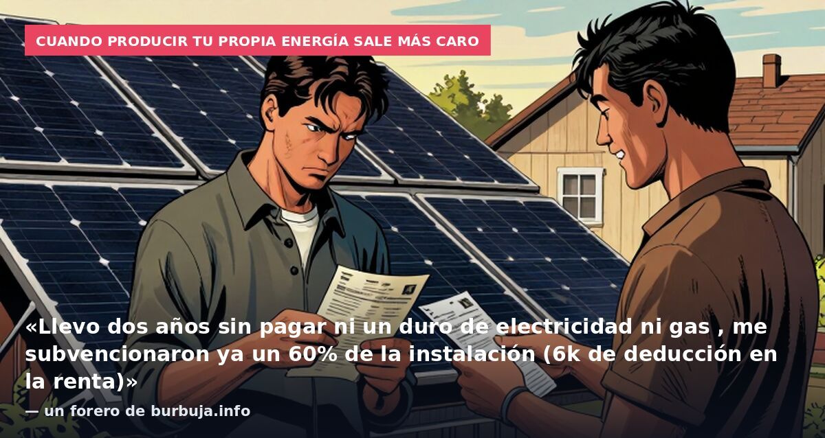 Cuando producir tu propia energía sale más caro: «Llevo dos años sin pagar ni un duro de electricidad ni gas , me subvencionaron ya un 60% de la instalación (6k de deducción en la renta)» — un forero de burbuja.info