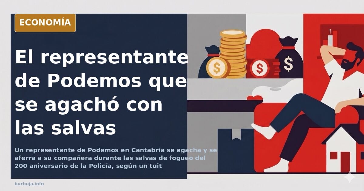 Un representante de Podemos se agacha en un acto con salvas