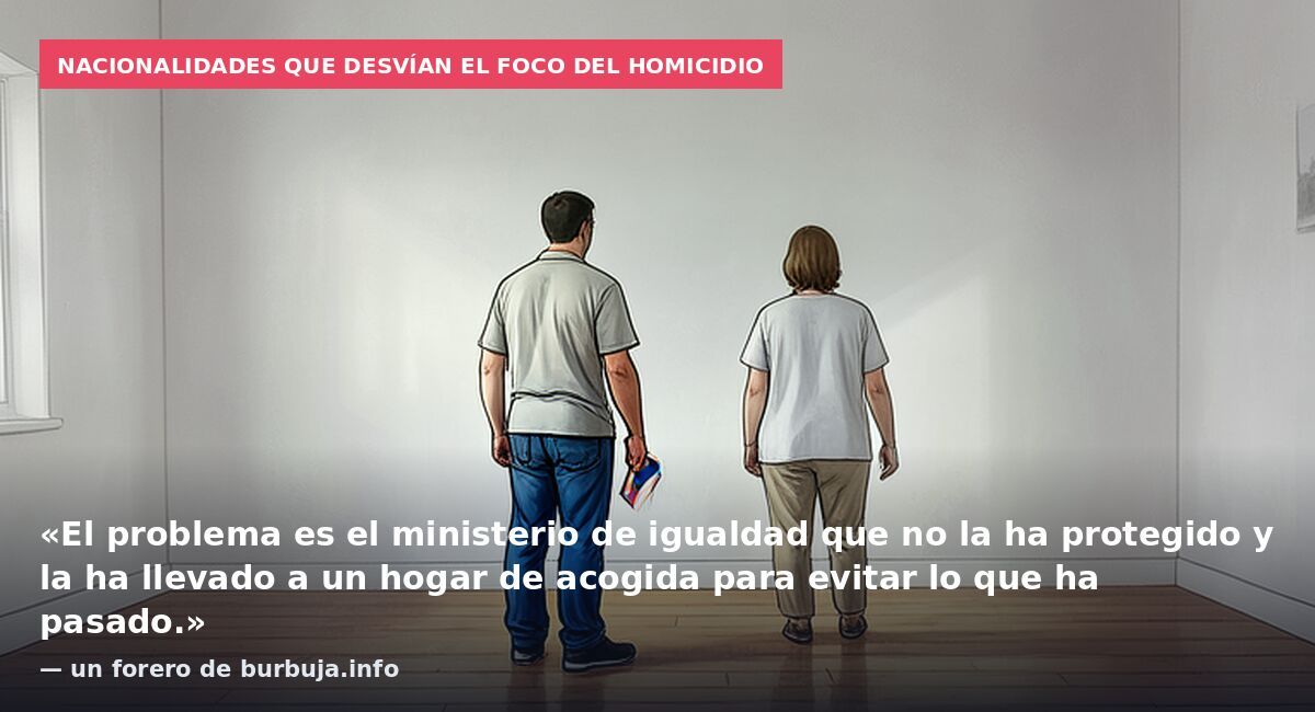 Nacionalidades que desvían el foco del homicidio: «El problema es el ministerio de igualdad que no la ha protegido y la ha llevado a un hogar de acogida para evitar lo que ha pasado.» — un forero de burbuja.info