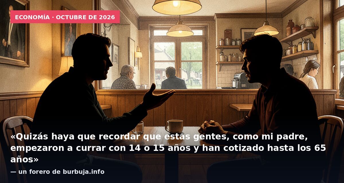 Economía · octubre de 2026: «Quizás haya que recordar que estas gentes, como mi padre, empezaron a currar con 14 o 15 años y han cotizado hasta los 65 años» — un forero de burbuja.info
