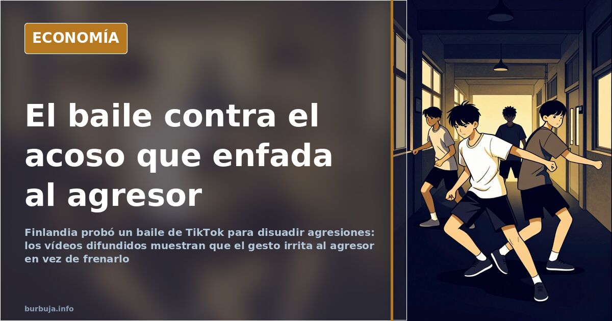 Ilustración de dos jóvenes ejecutando un paso de baile frente a un hombre amenazante en una calle del norte de Europa