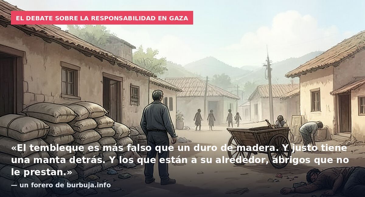 El debate sobre la responsabilidad en Gaza: «El tembleque es más falso que un duro de madera. Y justo tiene una manta detrás. Y los que están a su alrededor, abrigos que no le prestan.» — un forero de burbuja.info