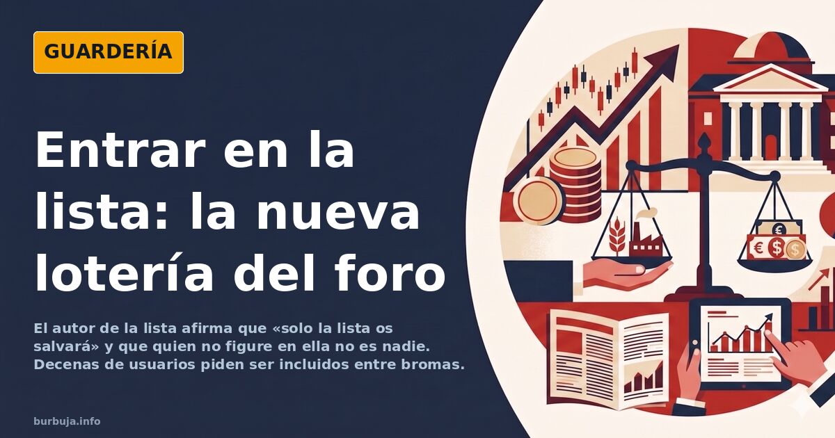Ilustración de una lista de nombres colgada en una pared con una multitud de siluetas intentando leerla