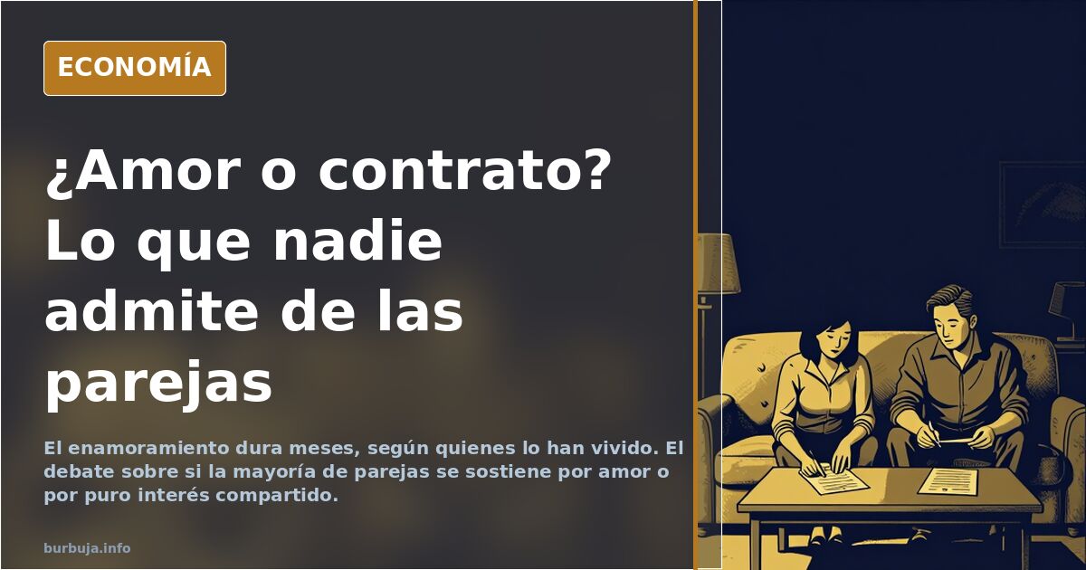 Ilustración editorial de dos siluetas frente a un contrato de pareja bajo una luz dorada sobre fondo azul marino