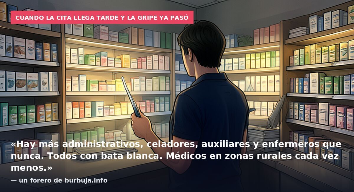 Cuando la cita llega tarde y la gripe ya pasó: «Hay más administrativos, celadores, auxiliares y enfermeros que nunca. Todos con bata blanca. Médicos en zonas rurales cada vez menos.» — un forero de burbuja.info