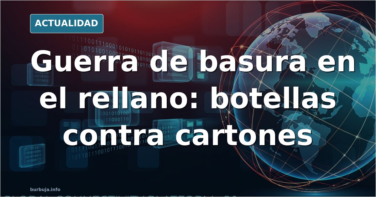 Rellano estrecho de un edificio con cartones y envases apilados junto a una puerta, ilustración editorial sobre conflicto vec