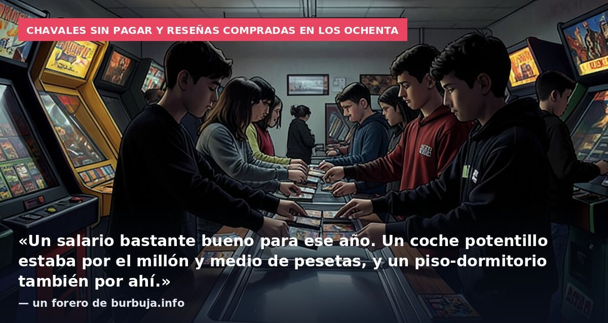 Chavales sin pagar y reseñas compradas en los ochenta: «Un salario bastante bueno para ese año. Un coche potentillo estaba por el millón y medio de pesetas, y un piso-dormitorio también por ahí.» — un forero de burbuja.info