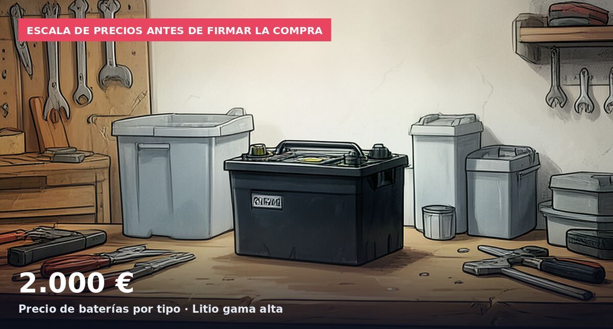 Escala de precios antes de firmar la compra: 2.000 € Precio de baterías por tipo · Litio gama alta