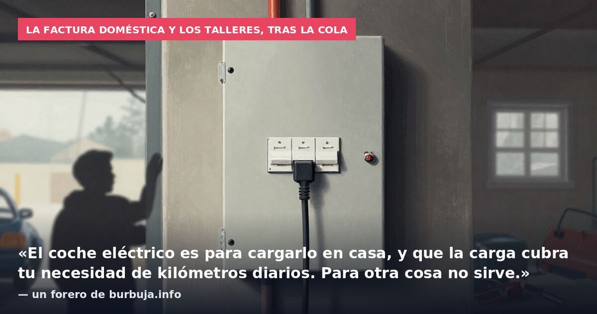 La factura doméstica y los talleres, tras la cola: «El coche eléctrico es para cargarlo en casa, y que la carga cubra tu necesidad de kilómetros diarios. Para otra cosa no sirve.» — un forero de burbuja.info