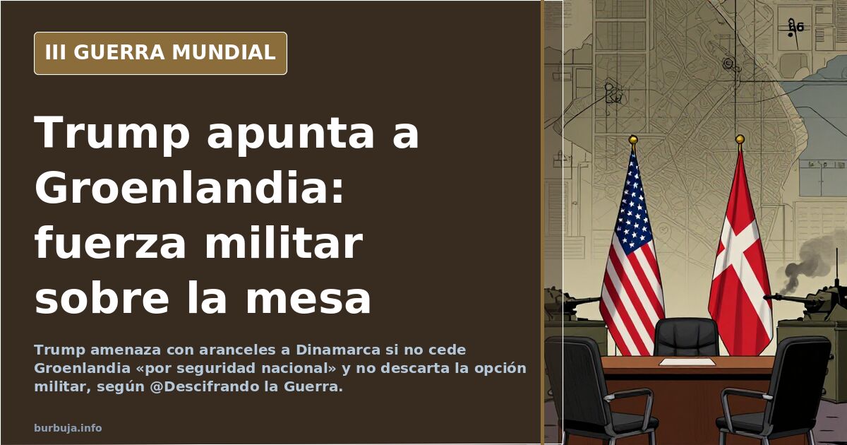 Mapa de Groenlandia con siluetas de buques y bases militares estadounidenses en el Ártico, bajo un cielo desaturado