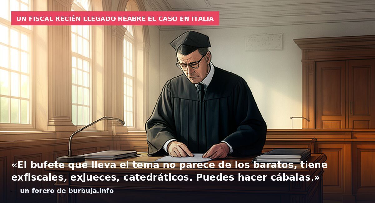 Un fiscal recién llegado reabre el caso en Italia: «El bufete que lleva el tema no parece de los baratos, tiene exfiscales, exjueces, catedráticos. Puedes hacer cábalas.» — un forero de burbuja.info