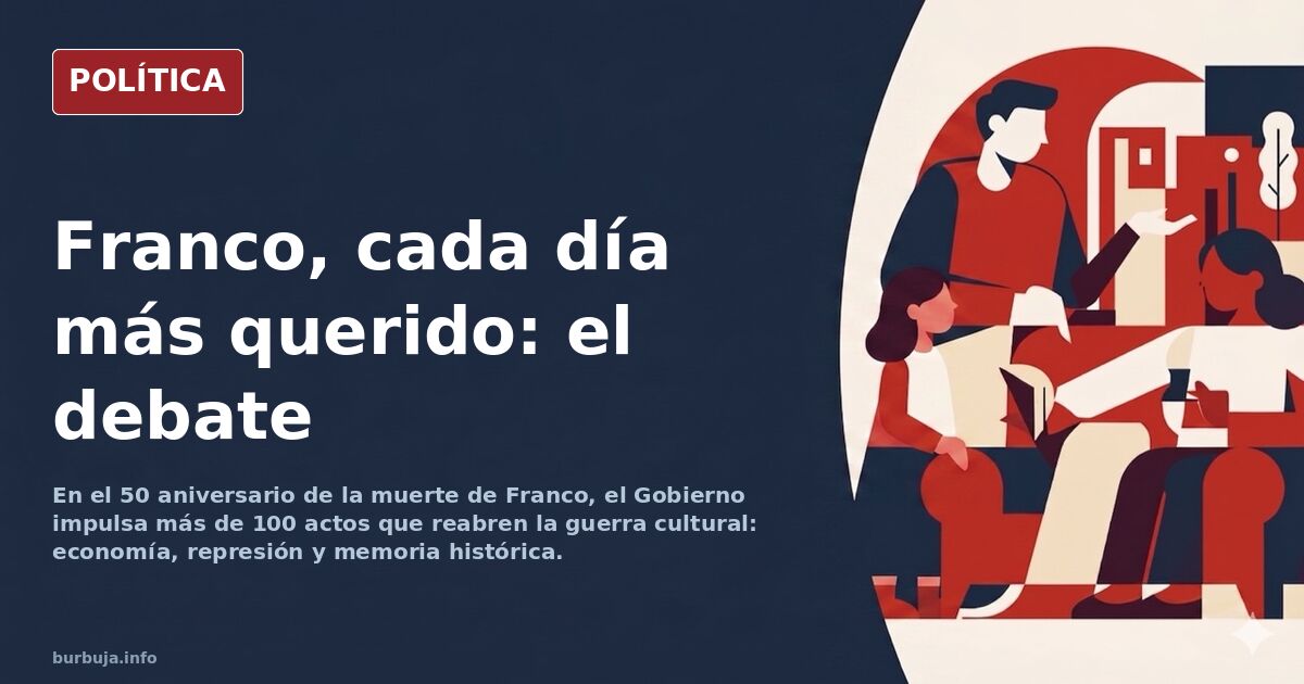 Ilustración editorial de un político español ante un atril con la bandera de España y una cruz del Valle de los Caídos al fon