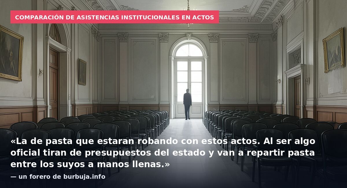 Comparación de asistencias institucionales en actos: «La de pasta que estaran robando con estos actos. Al ser algo oficial tiran de presupuestos del estado y van a repartir pasta entre los suyos a manos llenas.» — un forero de burbuja.info