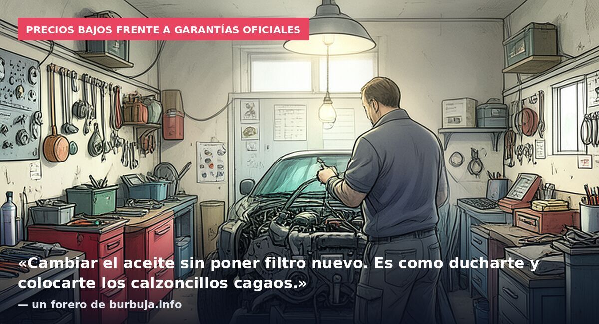 Precios bajos frente a garantías oficiales: «Cambiar el aceite sin poner filtro nuevo. Es como ducharte y colocarte los calzoncillos cagaos.» — un forero de burbuja.info