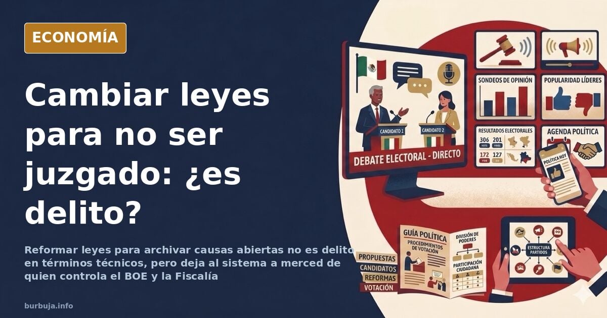 Ilustración editorial de una balanza de la justicia inclinada por un rodillo legislativo en tonos azul marino y dorado