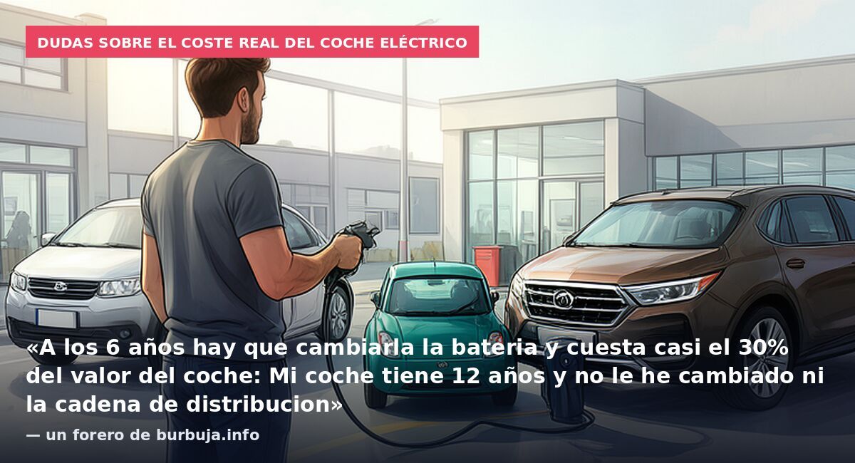 Dudas sobre el coste real del coche eléctrico: «A los 6 años hay que cambiarla la bateria y cuesta casi el 30% del valor del coche: Mi coche tiene 12 años y no le he cambiado ni la cadena de distribucion» — un forero de burbuja.info