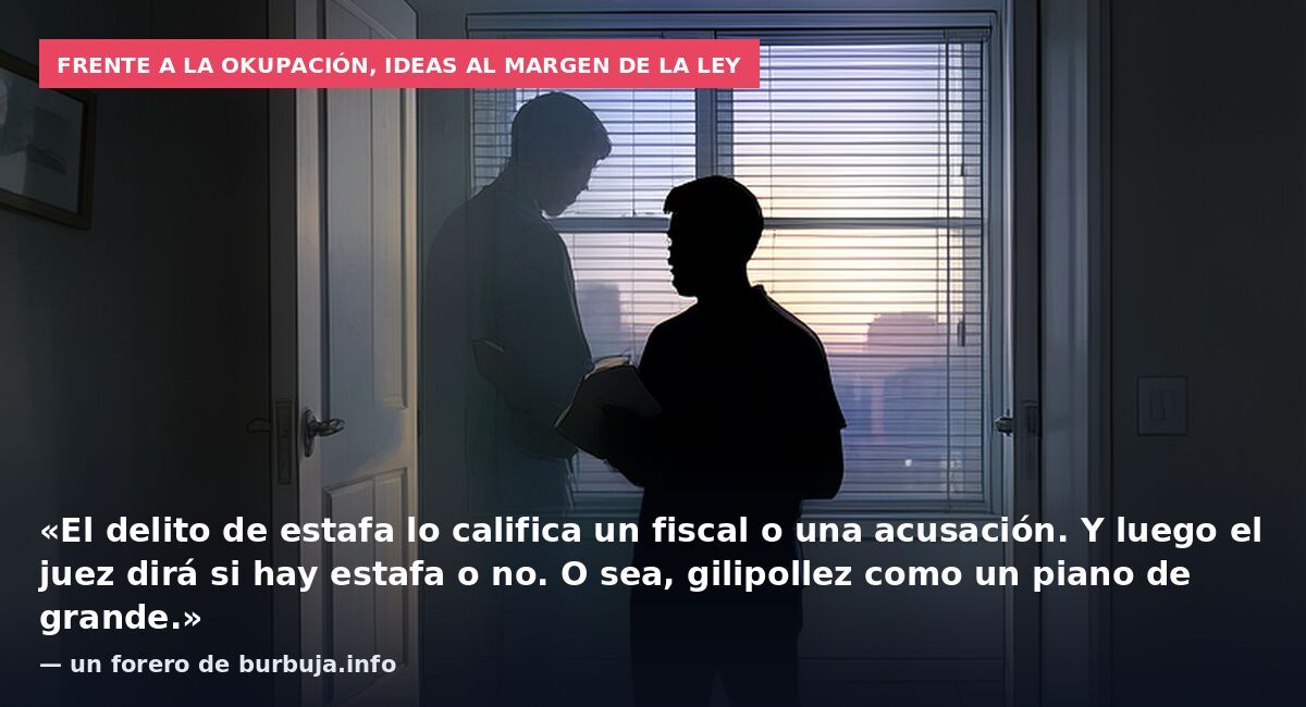Frente a la okupación, ideas al margen de la ley: «El delito de estafa lo califica un fiscal o una acusación. Y luego el juez dirá si hay estafa o no. O sea, gilipollez como un piano de grande.» — un forero de burbuja.info