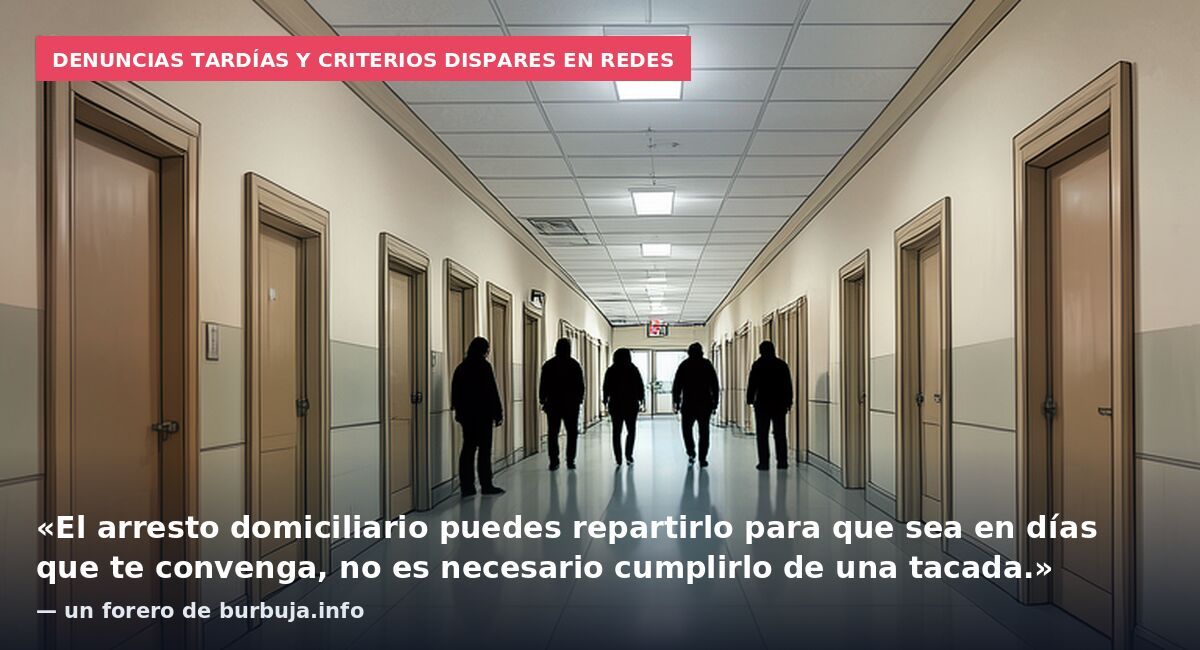 Denuncias tardías y criterios dispares en redes: «El arresto domiciliario puedes repartirlo para que sea en días que te convenga, no es necesario cumplirlo de una tacada.» — un forero de burbuja.info