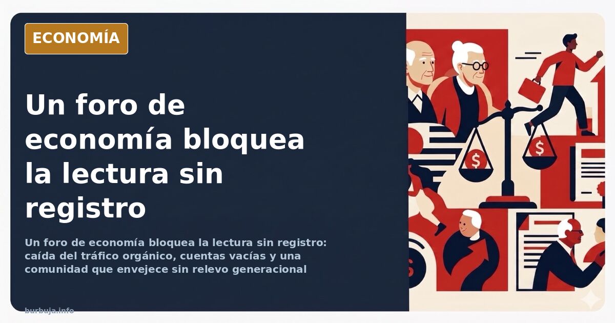 Ilustración editorial de un foro de economía cerrado al acceso público con un candado sobre una pantalla de ordenador