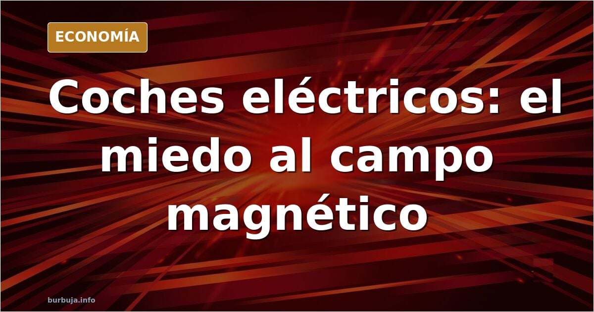 Ilustración editorial de un coche eléctrico con líneas de campo electromagnético alrededor del motor y el habitáculo