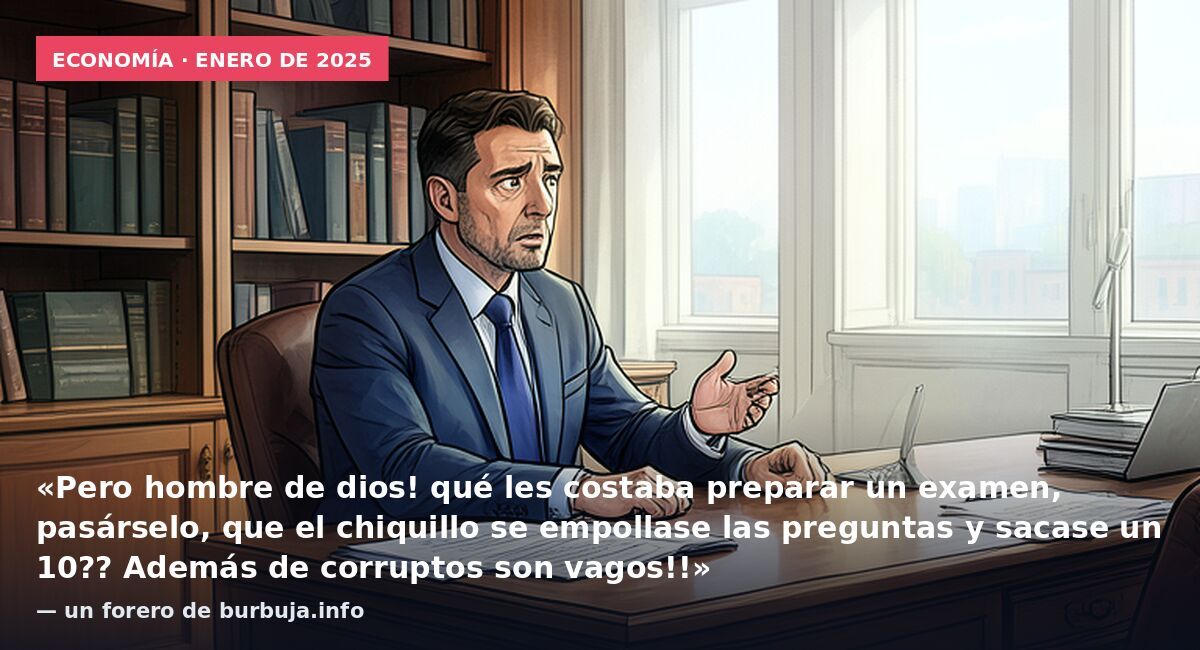 Economía · enero de 2025: «Pero hombre de dios! qué les costaba preparar un examen, pasárselo, que el chiquillo se empollase las preguntas y sacase un 10?? Además de corruptos son vagos!!» — un forero de burbuja.info