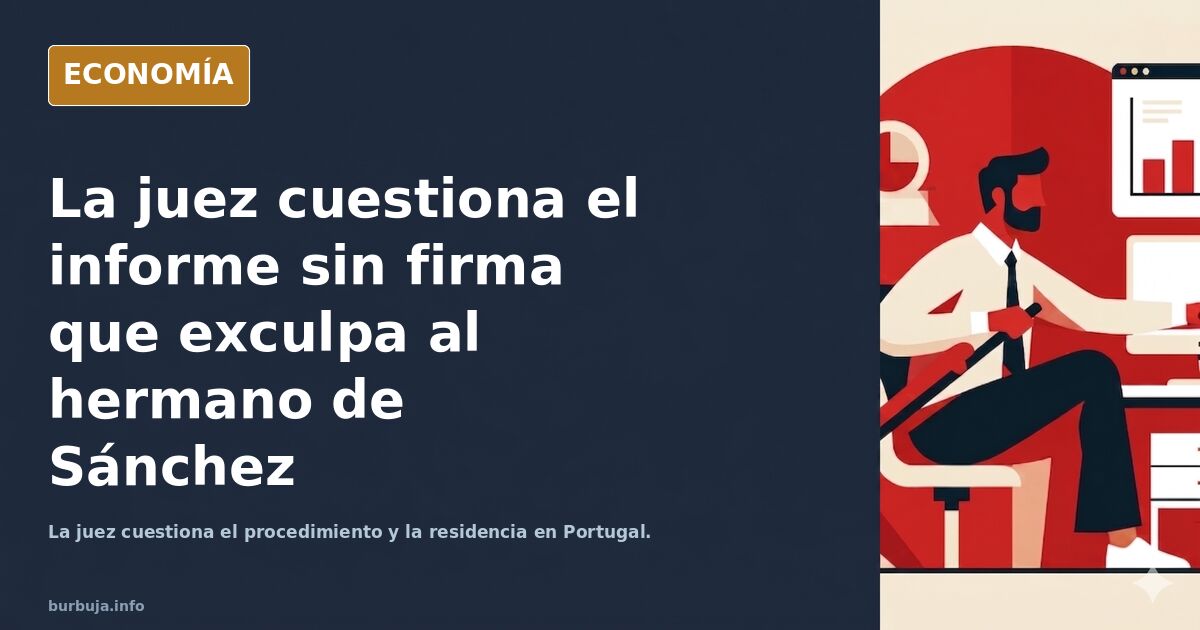 Ilustración editorial de una jueza examinando un documento sin firma mientras tres cargos de Hacienda evitan su mirada