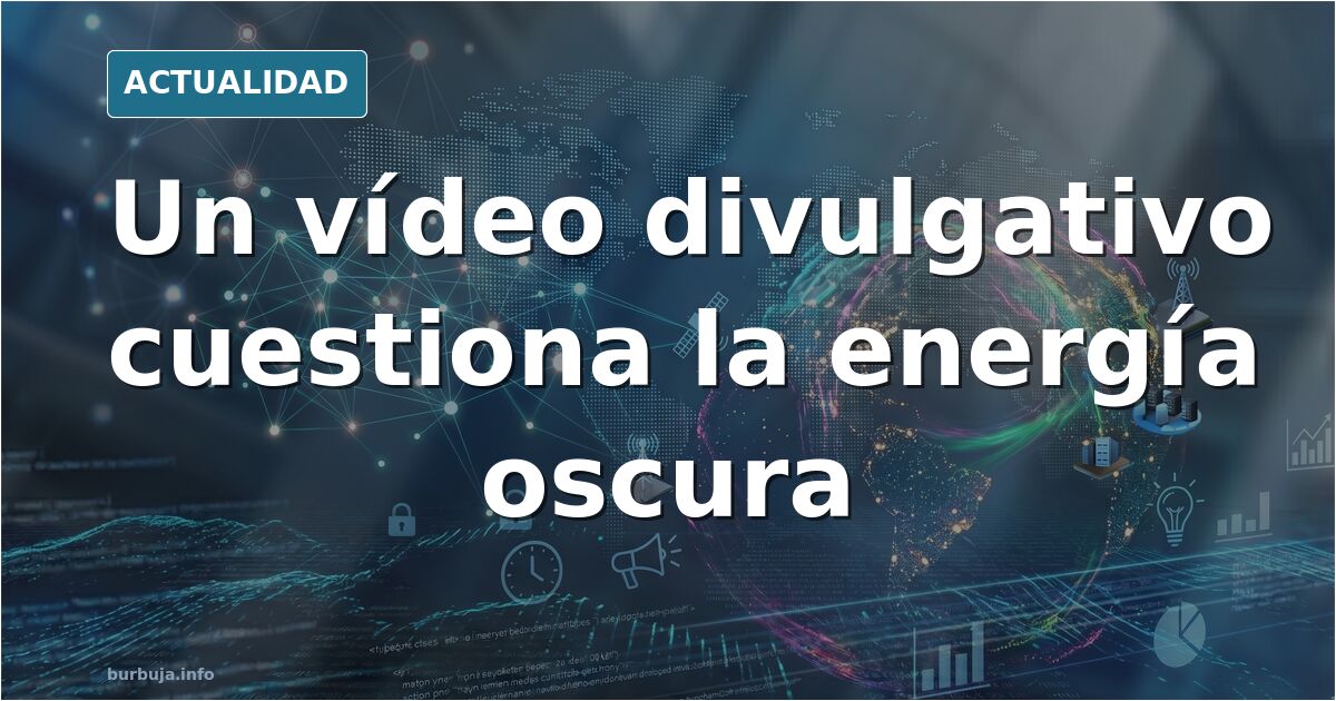 Ilustración editorial sobre energía oscura y dilatación del tiempo con gráficos cosmológicos y ecuaciones en una pizarra