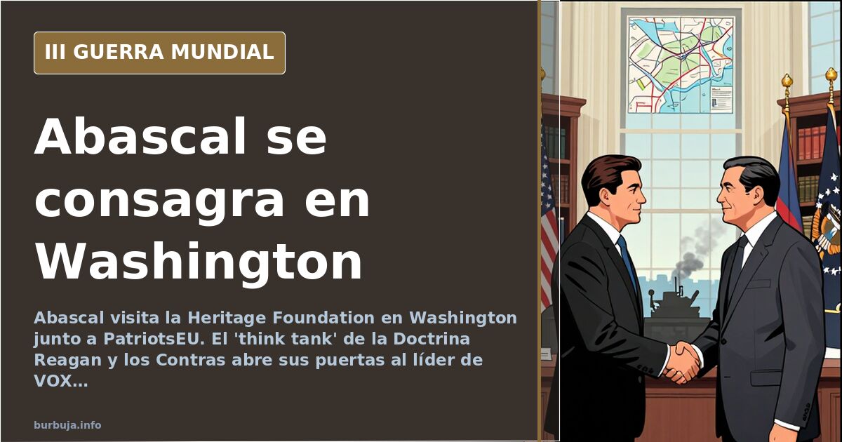 Silueta de un líder político europeo ante un edificio institucional de Washington con mapas y equipamiento militar al fondo