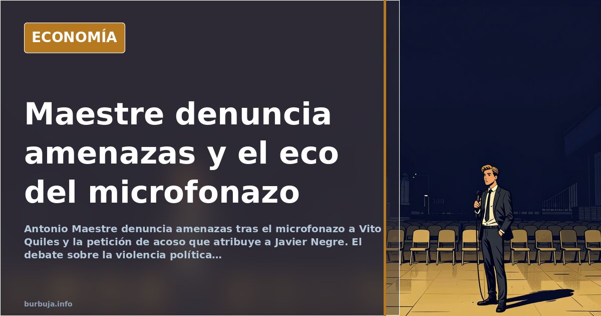 Ilustración editorial de un micrófono roto sobre fondo azul marino y dorado, símbolo del altercado entre Antonio Maestre y Vi