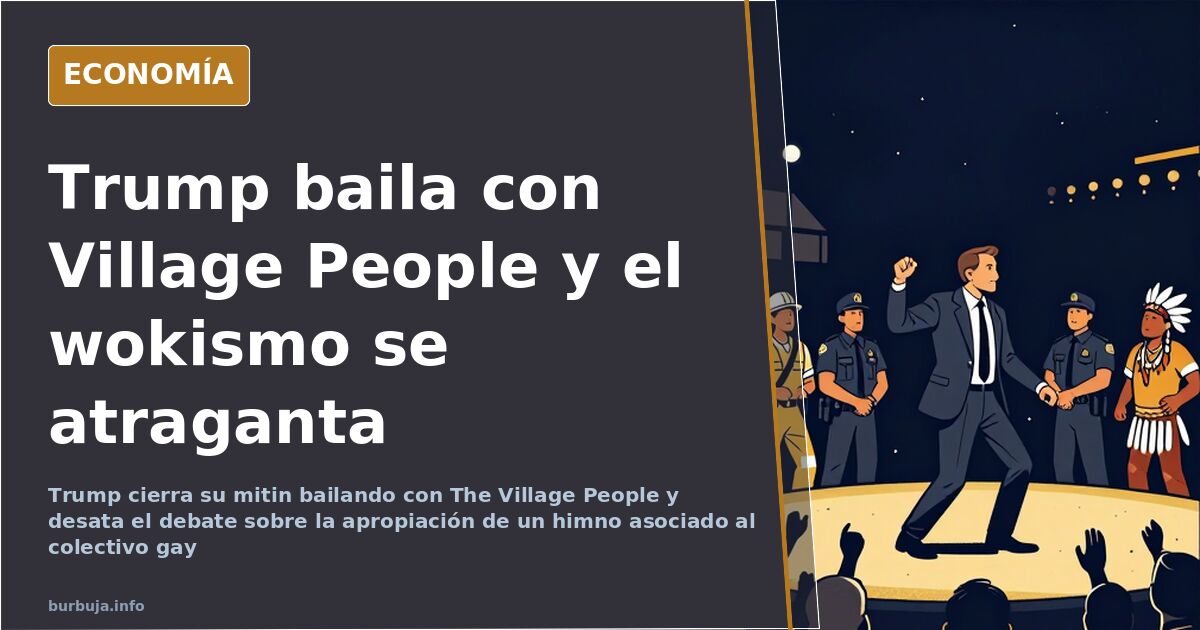 Escenario de mitin político con una banda actuando y una figura pública bailando ante el público