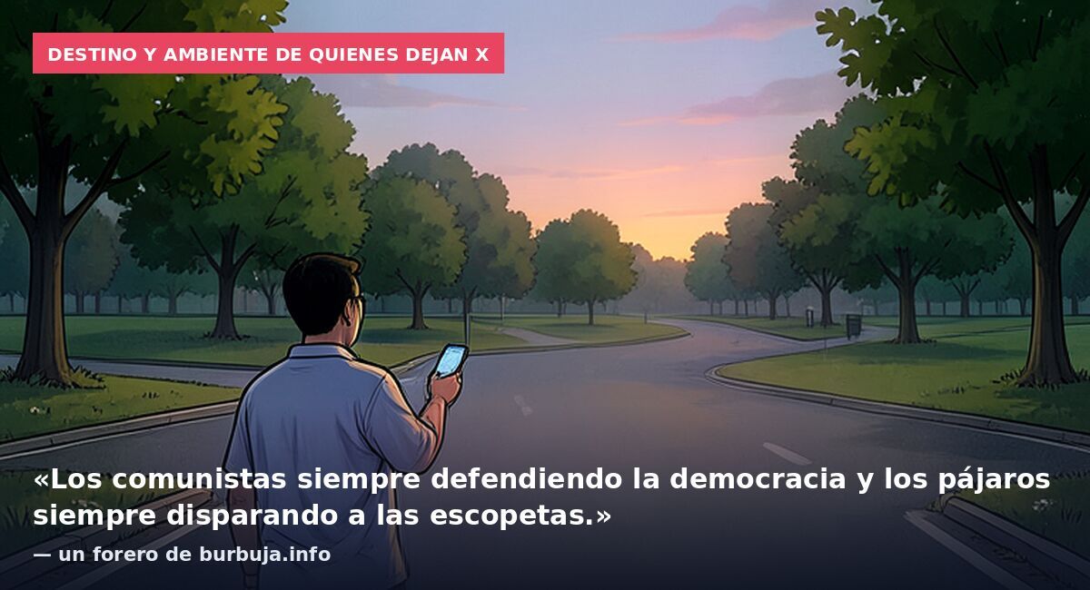 Destino y ambiente de quienes dejan X: «Los comunistas siempre defendiendo la democracia y los pájaros siempre disparando a las escopetas.» — un forero de burbuja.info