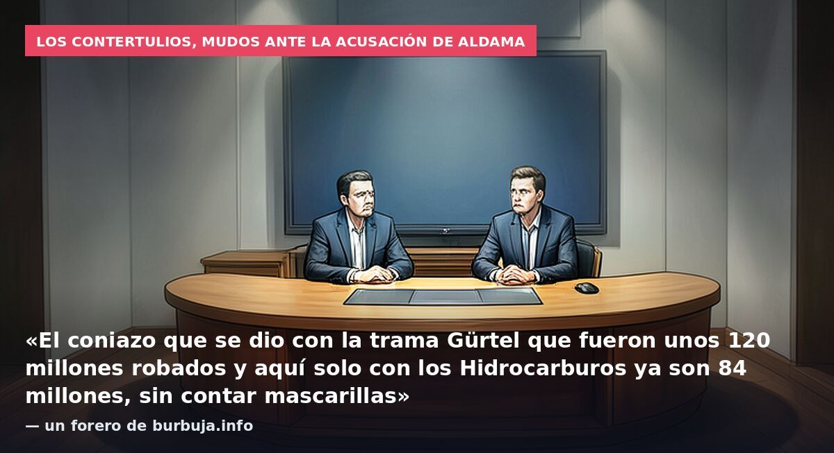 Los contertulios, mudos ante la acusación de Aldama: «El coniazo que se dio con la trama Gürtel que fueron unos 120 millones robados y aquí solo con los Hidrocarburos ya son 84 millones, sin contar mascarillas» — un forero de burbuja.info