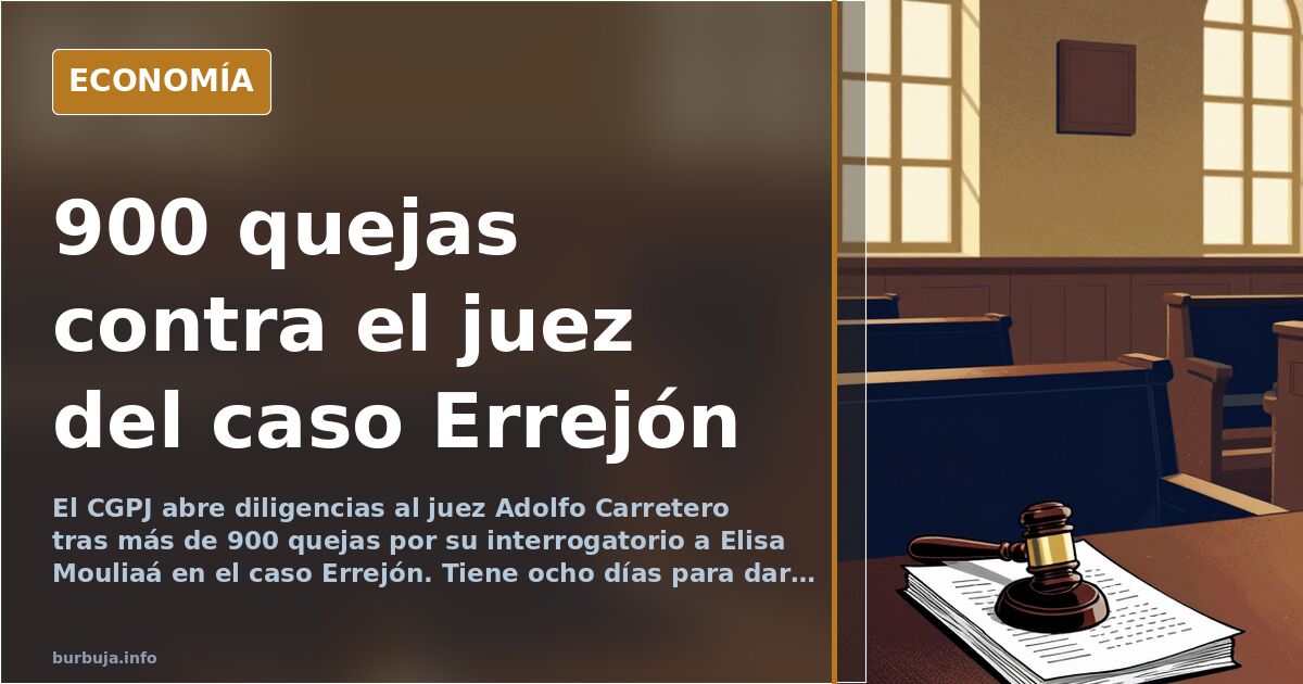 Ilustración editorial de una balanza de la justicia inclinada sobre un expediente abierto, en azul marino y dorado